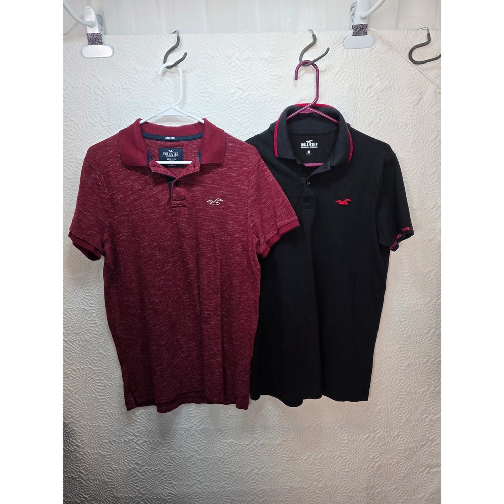 Hollister Polo Shirt‎ Bundle Mens M Burgundy Black Excellent Stretch 2-Pack